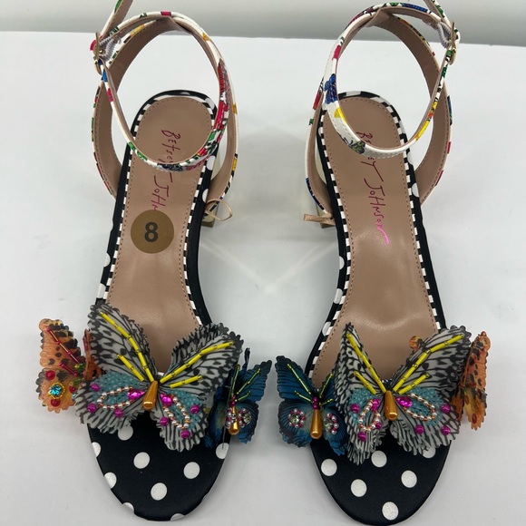 Betsey Johnson Black and Gold Heels with Floral and Butterfly Design - Picture 4 of 12